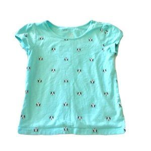Children Place Blouse Size Small Dog Print  Short Sleeves Turquoise Green Girls